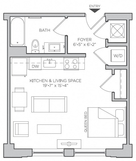 Floor plan for studio, 1 bath, 471 sqft